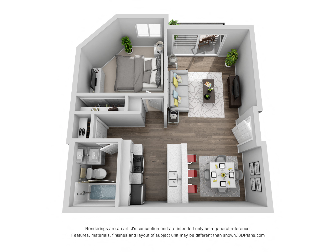 2 Bedroom Floor Plan at The Plaza Apartments, Los Angeles, CA